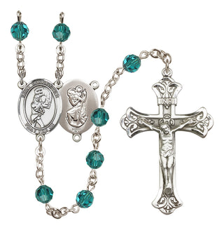 Sterling Silver 6mm Austrian Crystal Saint Christopher/Softball Rosary in Zircon