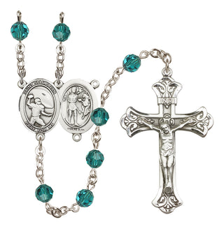 Sterling Silver 6mm Austrian Crystal Saint Sebastian / Football Rosary in Zircon