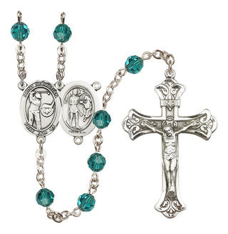 Sterling Silver 6mm Austrian Crystal Saint Sebastian / Golf Rosary in Zircon