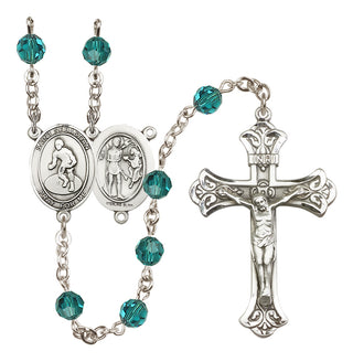 Sterling Silver 6mm Austrian Crystal Saint Sebastian/Wrestling Rosary in Zircon