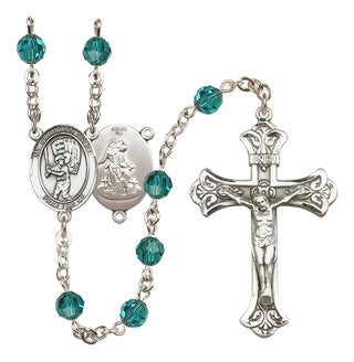 Sterling Silver 6mm Austrian Crystal Guardian Angel/Baseball Rosary in Zircon