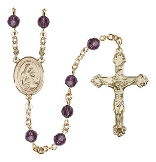 14 Karat Gold-Filled 6mm Austrian Crystal Saint Ann Rosary in Amethyst