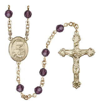 14 Karat Gold-Filled 6mm Austrian Crystal Saint Benjamin Rosary in Amethyst