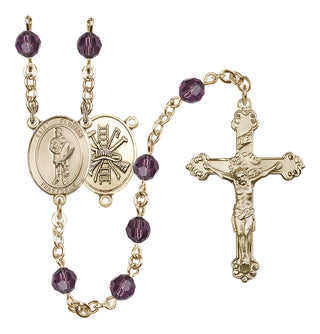 14 Karat Gold-Filled 6mm Austrian Crystal Saint Florian/Firefighter Rosary in Amethyst