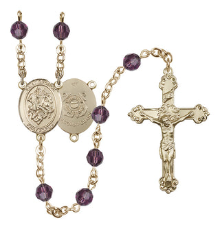 14 Karat Gold-Filled 6mm Austrian Crystal Saint George / Coast Guard Rosary in Amethyst