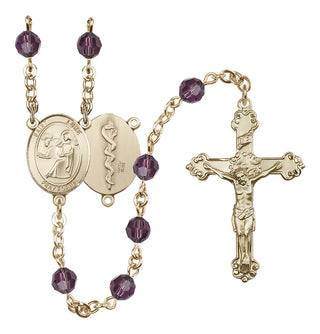 14 Karat Gold-Filled 6mm Austrian Crystal Saint Luke the Apostle / Doctor Rosary in Amethyst