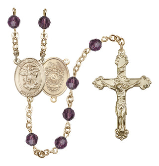 14 Karat Gold-Filled 6mm Austrian Crystal Saint Michael the Archangel/Policeman Rosary in Amethyst