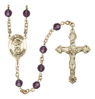14 Karat Gold-Filled 6mm Austrian Crystal San Miguel Arcangel Rosary in Amethyst
