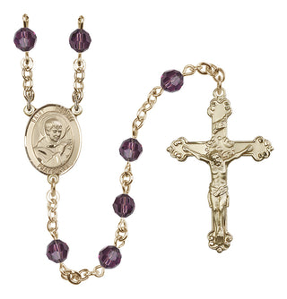 14 Karat Gold-Filled 6mm Austrian Crystal Saint Robert Bellarmine Rosary in Amethyst