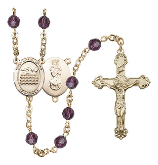 14 Karat Gold-Filled 6mm Austrian Crystal Saint Christopher/Swimming Rosary in Amethyst