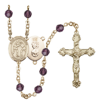 14 Karat Gold-Filled 6mm Austrian Crystal Saint Christopher/Wrestling Rosary in Amethyst