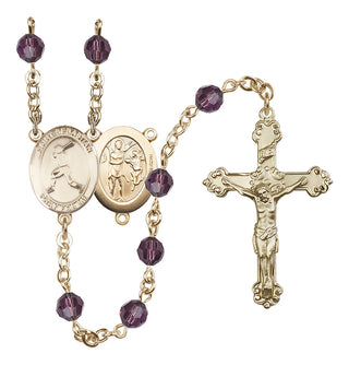 14 Karat Gold-Filled 6mm Austrian Crystal Saint Sebastian/Baseball Rosary in Amethyst