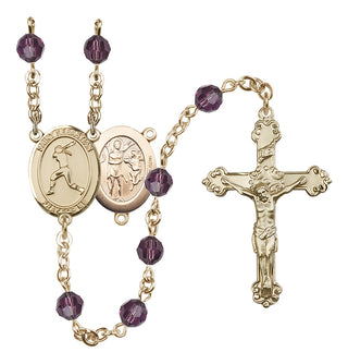 14 Karat Gold-Filled 6mm Austrian Crystal Saint Sebastian / Softball Rosary in Amethyst