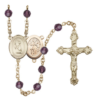 14 Karat Gold-Filled 6mm Austrian Crystal Saint Sebastian / Rugby Rosary in Amethyst