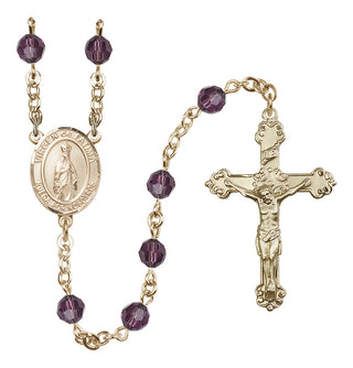 14 Karat Gold-Filled 6mm Austrian Crystal Virgen del Fatima Rosary in Amethyst