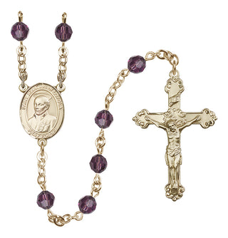 14 Karat Gold-Filled 6mm Austrian Crystal Saint Ignatius of Loyola Rosary in Amethyst