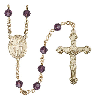 14 Karat Gold-Filled 6mm Austrian Crystal Saint Joseph the Worker Rosary in Amethyst