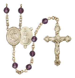14 Karat Gold-Filled 6mm Austrian Crystal Our Lady of Mount Carmel Rosary in Amethyst