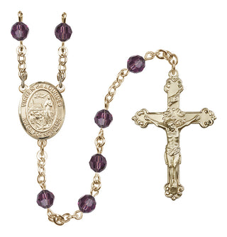 14 Karat Gold-Filled 6mm Austrian Crystal Virgen del Lourdes Rosary in Amethyst