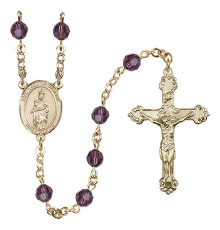 14 Karat Gold-Filled 6mm Austrian Crystal Our Lady of Victory Rosary in Amethyst
