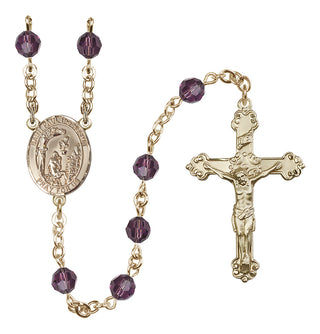 14 Karat Gold-Filled 6mm Austrian Crystal Saint Paul the Hermit Rosary in Amethyst
