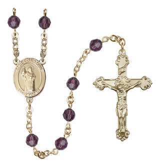 14 Karat Gold-Filled 6mm Austrian Crystal Saint Columbkille Rosary in Amethyst