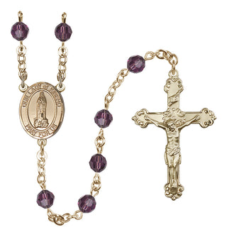14 Karat Gold-Filled 6mm Austrian Crystal Our Lady of Kibeho Rosary in Amethyst