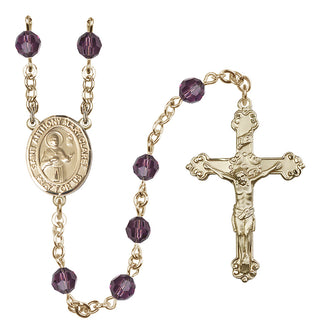 14 Karat Gold-Filled 6mm Austrian Crystal Saint Anthony Mary Claret Rosary in Amethyst
