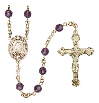 14 Karat Gold-Filled 6mm Austrian Crystal Our Lady of Good Help Rosary in Amethyst