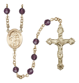 14 Karat Gold-Filled 6mm Austrian Crystal Guardian Angel w/Children Rosary in Amethyst