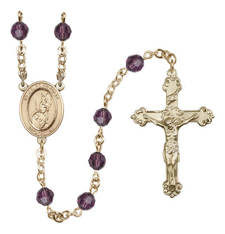 14 Karat Gold-Filled 6mm Austrian Crystal Guardian Angel of the World Rosary in Amethyst