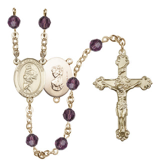 14 Karat Gold-Filled 6mm Austrian Crystal Saint Christopher/Softball Rosary in Amethyst