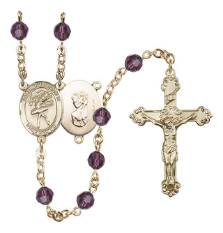 14 Karat Gold-Filled 6mm Austrian Crystal Saint Christopher/Dance Rosary in Amethyst