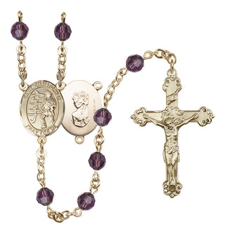 14 Karat Gold-Filled 6mm Austrian Crystal Saint Christopher / Karate Rosary in Amethyst