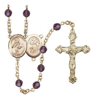 14 Karat Gold-Filled 6mm Austrian Crystal Saint Sebastian / Tennis Rosary in Amethyst