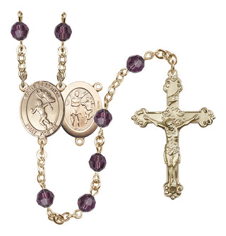 14 Karat Gold-Filled 6mm Austrian Crystal Saint Sebastian /Track&Field-Women Rosary in Amethyst