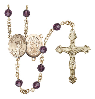 14 Karat Gold-Filled 6mm Austrian Crystal Saint Sebastian/Lacrosse Rosary in Amethyst