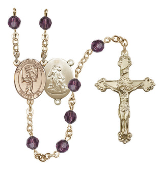 14 Karat Gold-Filled 6mm Austrian Crystal Guardian Angel/Baseball Rosary in Amethyst
