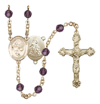 14 Karat Gold-Filled 6mm Austrian Crystal Guardian Angel/Basketball Rosary in Amethyst