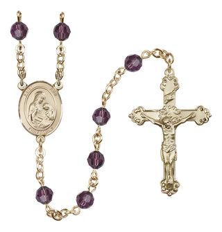 14 Karat Gold 6mm Austrian Crystal Saint Ann Rosary in Amethyst