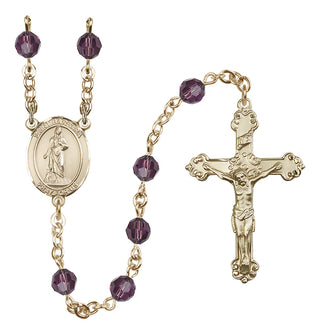14 Karat Gold 6mm Austrian Crystal Saint Barbara Rosary in Amethyst