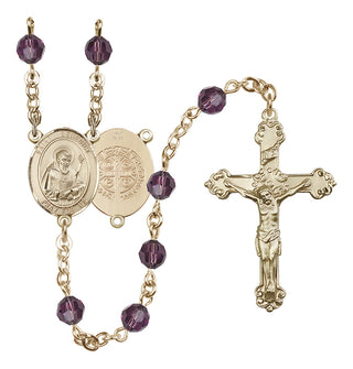 14 Karat Gold 6mm Austrian Crystal Saint Benedict Rosary in Amethyst