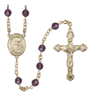 14 Karat Gold 6mm Austrian Crystal Saint Benjamin Rosary in Amethyst