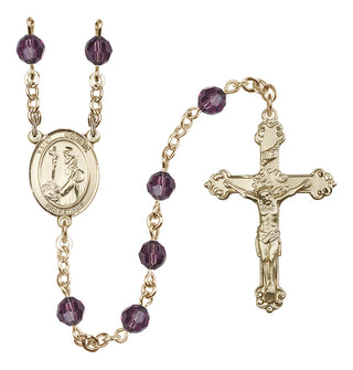 14 Karat Gold 6mm Austrian Crystal Saint Dominic de Guzman Rosary in Amethyst