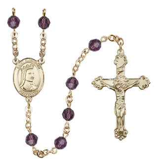 14 Karat Gold 6mm Austrian Crystal Saint Elizabeth of Hungary Rosary in Amethyst