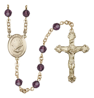 14 Karat Gold 6mm Austrian Crystal Holy Spirit Rosary in Amethyst