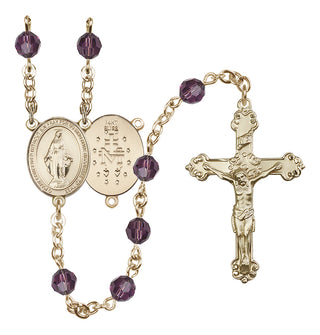 14 Karat Gold 6mm Austrian Crystal Miraculous Rosary in Amethyst
