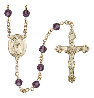 14 Karat Gold 6mm Austrian Crystal Saint Monica Rosary in Amethyst