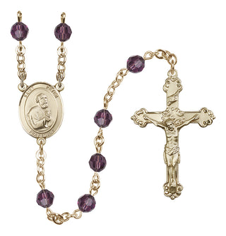 14 Karat Gold 6mm Austrian Crystal Saint Peter the Apostle Rosary in Amethyst