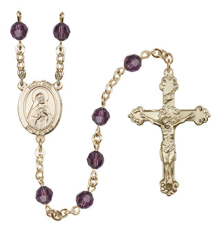 14 Karat Gold 6mm Austrian Crystal Saint Rita of Cascia Rosary in Amethyst